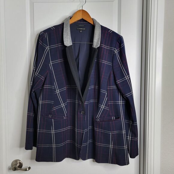 Lane Bryant Blazer Plus Size 22 Navy Blue Plaid Single Button with Pockets - Picture 1 of 6